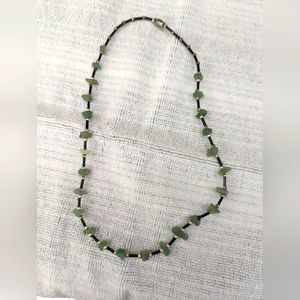 Necklace - Jade with Black/Silver spacers - 17" Long